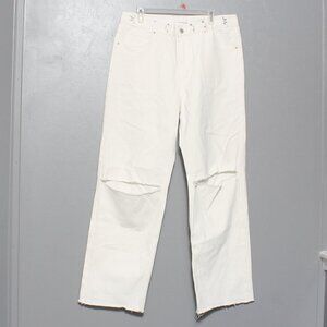 Wave white distressed knee adjustable waist hardware jeans